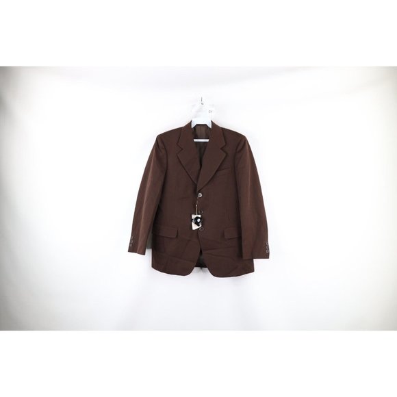 NOS Vintage 60s Streetwear Mens 36R Wool 3 Button Suit Jacket Sport Coat Brown